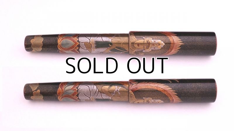 Photo3: AGJ Original Maki-e Fountain pen #38 "Buddhist statue" Sailor 21K nib Sparkling Togidashi Taka Maki-e Kyoto Japan Wa (3)