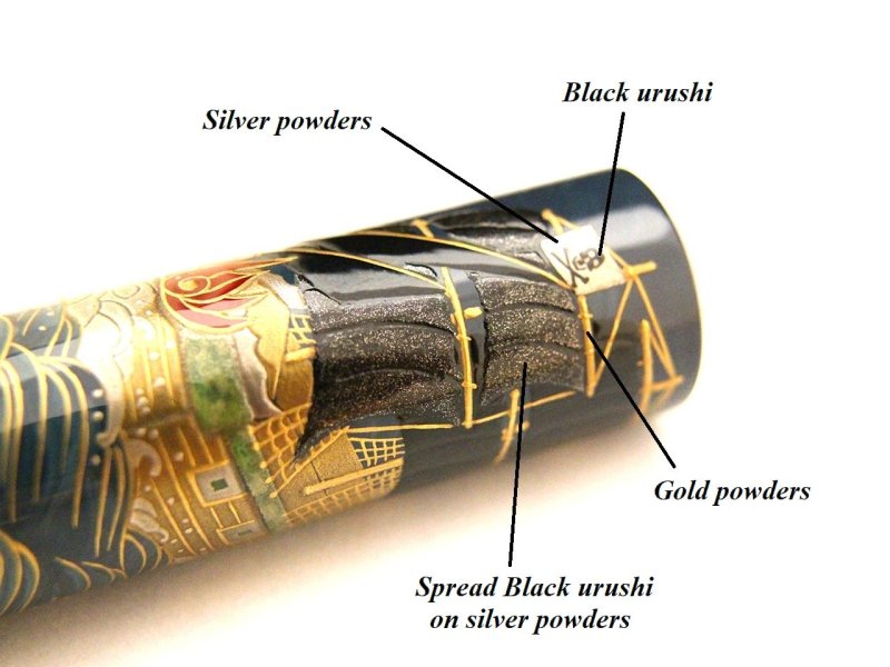 Photo1: AGJ Original Maki-e Fountain pen #75 "Pirate ship" Sailor KOP Togidashi Taka Maki-e Kyoto Japan Wa (1)