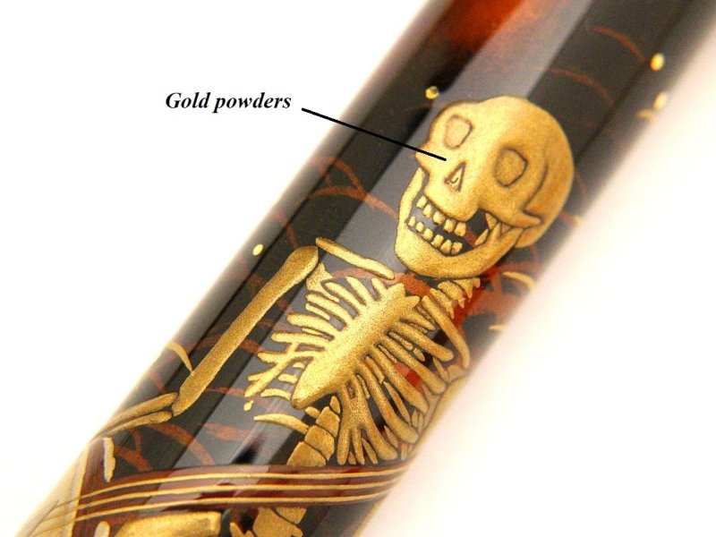 Photo9: AGJ Original Maki-e Fountain pen #76 "Skeleton" Sailor Togidashi Taka Maki-e Kyoto Japan Wa (9)