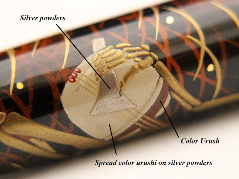 Photo12: AGJ Original Maki-e Fountain pen #76 "Skeleton" Sailor Togidashi Taka Maki-e Kyoto Japan Wa (12)