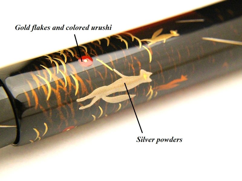 Photo6: AGJ Original Maki-e Fountain pen #78 "Fox wedding parade" Togidashi Taka Maki-e Kyoto Japan Wa (6)