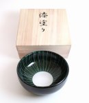Photo4: AGJ Glass urushi Bowl "Tsubomi" Black/Blue (4)