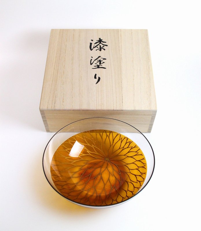 Photo5: AGJ Glass urushi Bowl "Chrysanthemum" Gold (5)