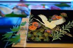 Photo1: AGJ Original Kimono-Glass Dish / Plate "Crane" Nishijin Yuzen Kyoto (1)