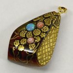 Photo1: Pendant "Grape" Maki-e Jewelry Amber Japanese (1)