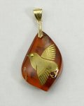 Photo1: Pendant "Plover(Chidori)" Maki-e Jewelry Amber Japanese (1)