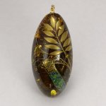 Photo1: Pendant "Physalis alkekengi(hozuki)" Maki-e Jewelry Amber Japanese (1)