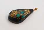 Photo1: Pendant "Flower pattern" Maki-e Jewelry Amber Japanese (1)