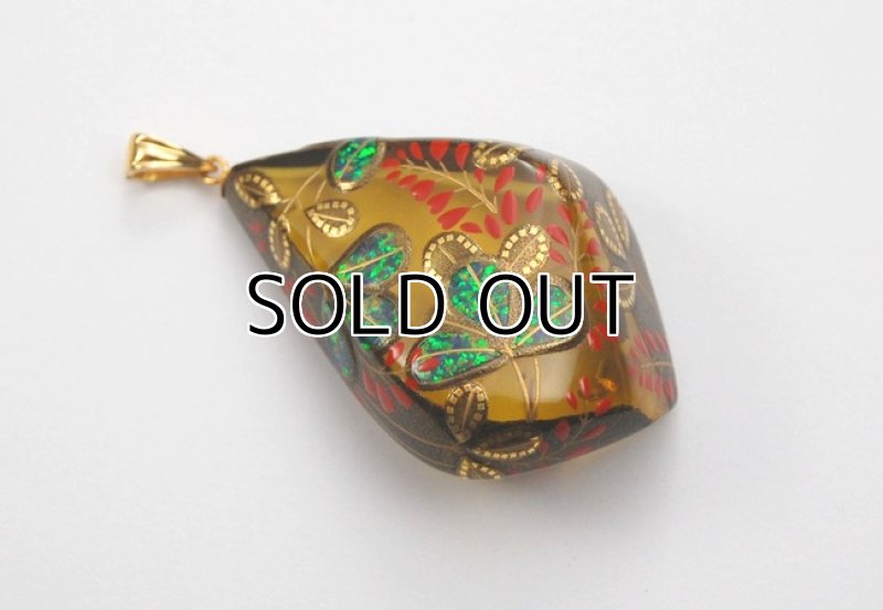 Photo1: Pendant "Bush clover" Maki-e Jewelry Amber Japanese (1)