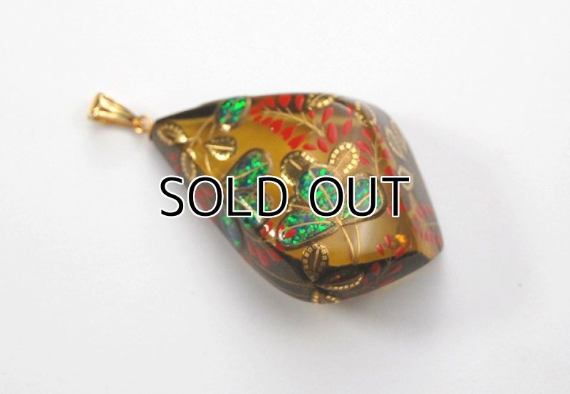Photo2: Pendant "Bush clover" Maki-e Jewelry Amber Japanese (2)
