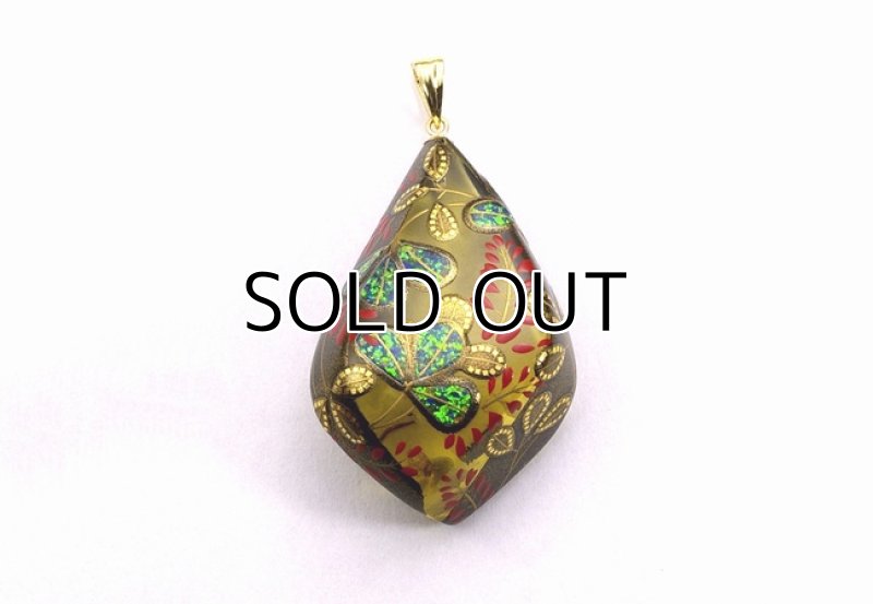 Photo3: Pendant "Bush clover" Maki-e Jewelry Amber Japanese (3)