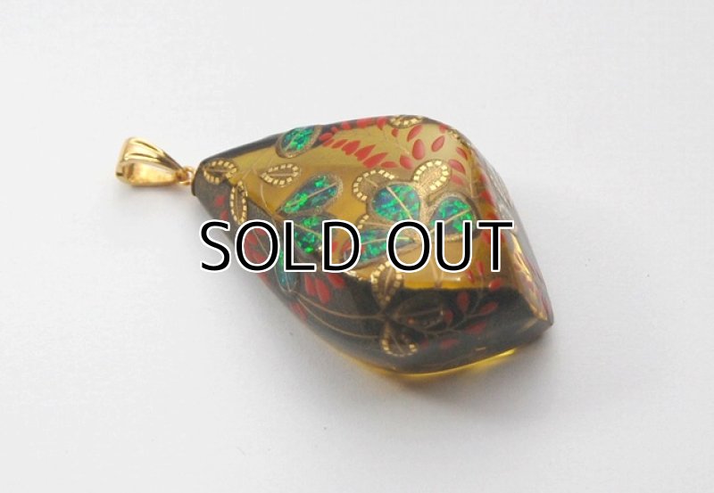 Photo4: Pendant "Bush clover" Maki-e Jewelry Amber Japanese (4)