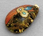 Photo1: Pendant "Mask" Maki-e Jewelry Amber Japanese (1)