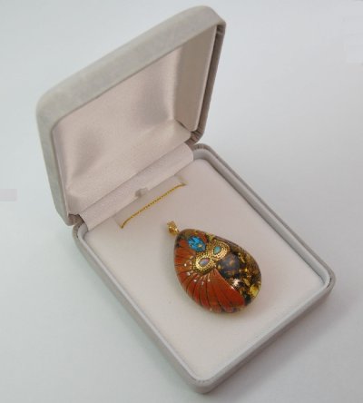 Photo3: Pendant "Mask" Maki-e Jewelry Amber Japanese