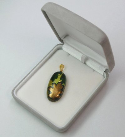 Photo3: Pendant "Kashiwaba" Maki-e Jewelry Amber Japanese