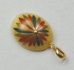 Photo1: Pendant "Chrysanthemum Crest" Maki-e Jewelry Amber Japanese (1)