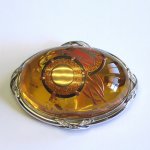 Photo2: Brooch "Japanese Drum" Maki-e(Makie) Japanese Jewelry Amber #H1 (2)