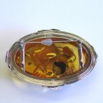 Photo5: Brooch "Japanese Drum" Maki-e(Makie) Japanese Jewelry Amber #H1 (5)