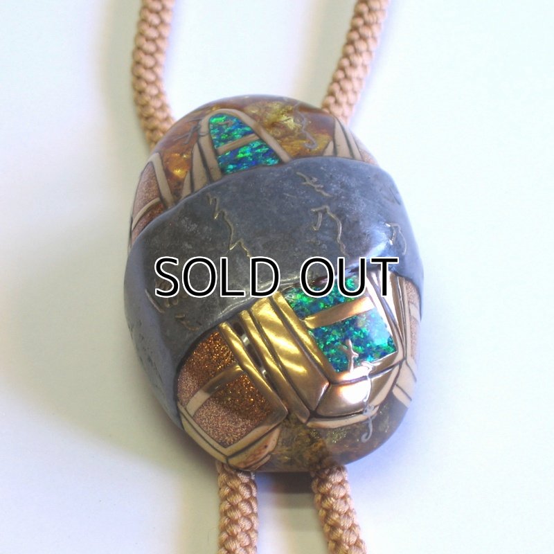Photo2: Bolo Tie "Funabashi" Maki-e(Makie) Japanese Jewelry Amber #H2 (2)