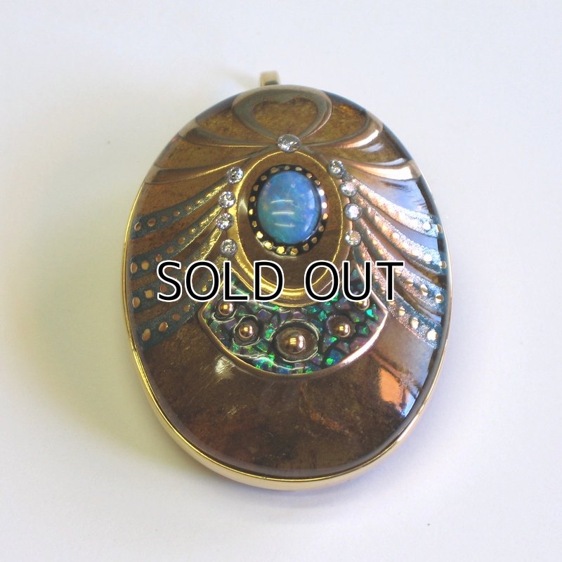 Photo1: Brooch "Spider" Maki-e(Makie) Japanese Jewelry Amber #H3 (1)