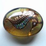 Photo2: Brooch "Sea Horse" Maki-e(Makie) Japanese Jewelry Amber #H4 (2)