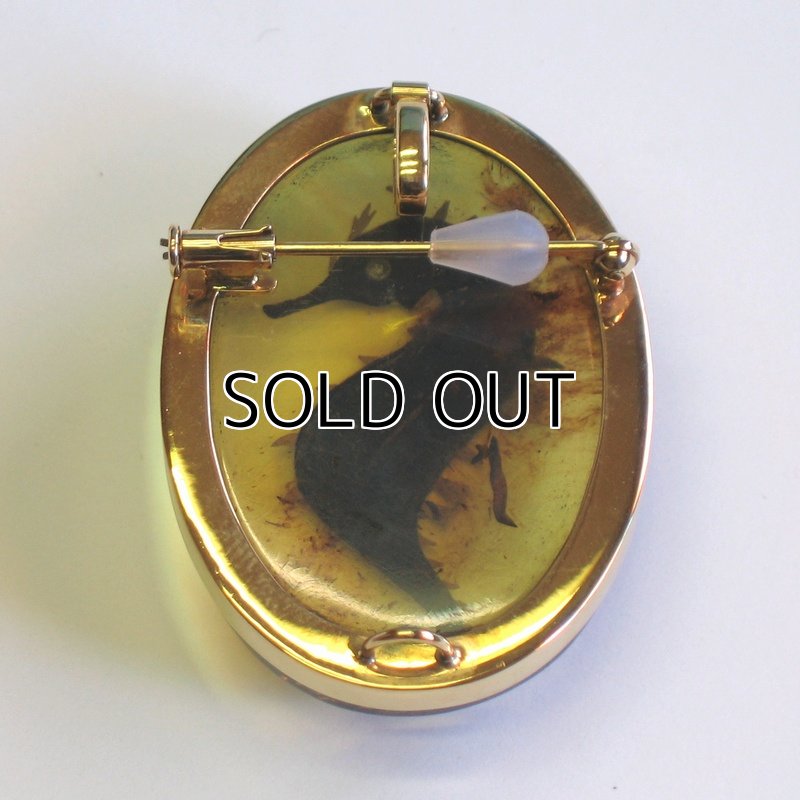 Photo3: Brooch "Sea Horse" Maki-e(Makie) Japanese Jewelry Amber #H4 (3)