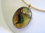 Photo4: Brooch "Sea Horse" Maki-e(Makie) Japanese Jewelry Amber #H4 (4)