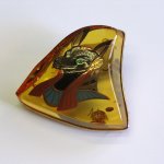 Photo5: Brooch "Anubis" Maki-e(Makie) Japanese Jewelry Amber #H5 (5)