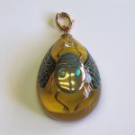 Photo1: Pendant "Scarab" Maki-e(Makie) Japanese Jewelry Amber #H6 (1)