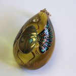 Photo3: Pendant "Scarab" Maki-e(Makie) Japanese Jewelry Amber #H6 (3)