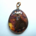 Photo1: Pendant "Bastet" Maki-e(Makie) Japanese Jewelry Amber #H7 (1)