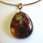 Photo5: Pendant "Bastet" Maki-e(Makie) Japanese Jewelry Amber #H7 (5)