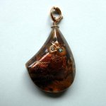 Photo1: Pendant "Owl" Maki-e(Makie) Japanese Jewelry Amber #H8 (1)