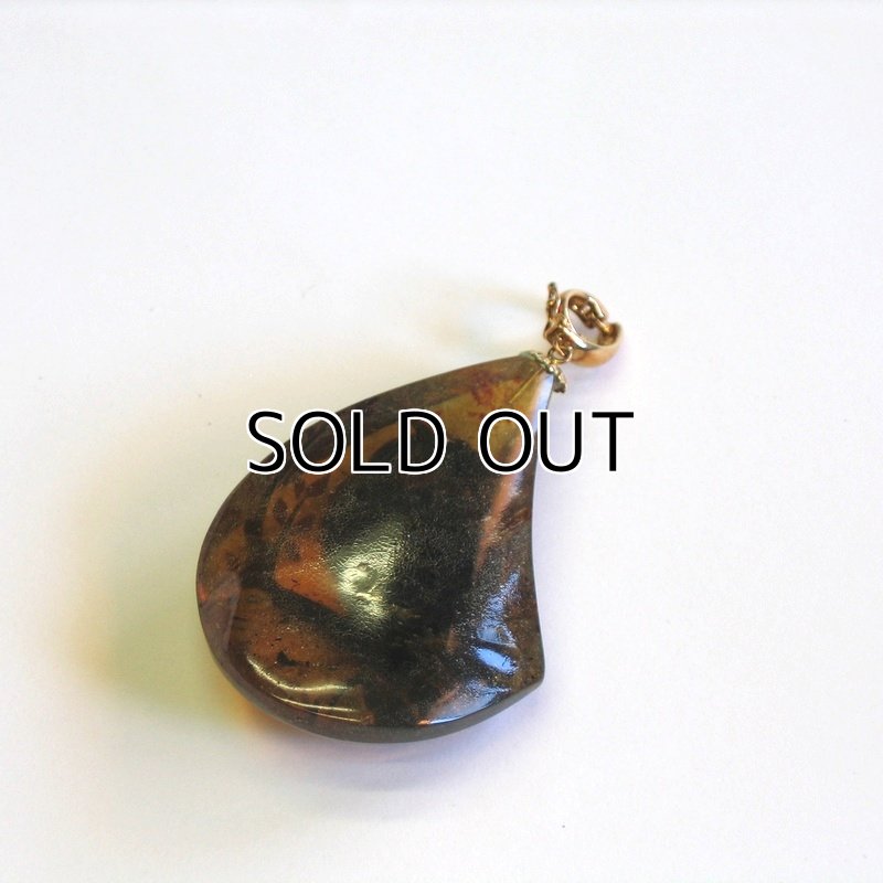 Photo2: Pendant "Owl" Maki-e(Makie) Japanese Jewelry Amber #H8 (2)