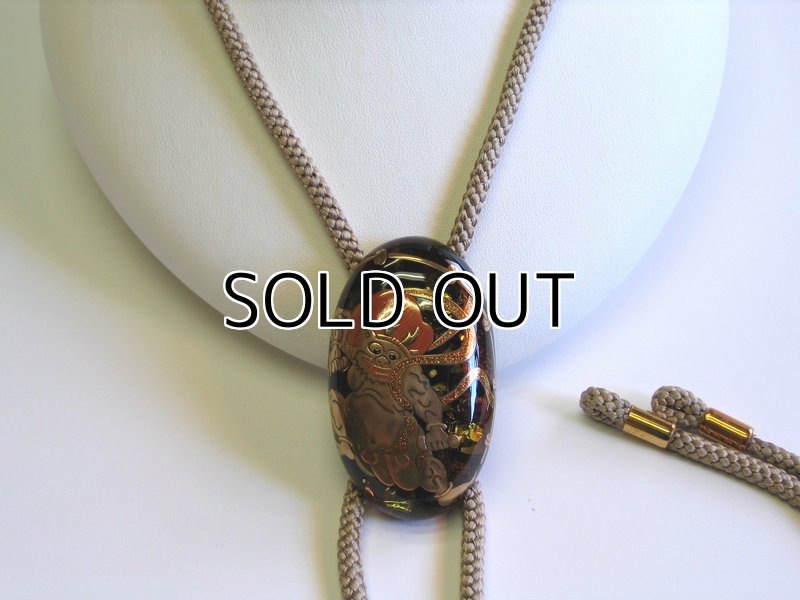Photo2: Bolo Tie "God of Thunder" Maki-e(Makie) Japanese Jewelry Amber #H12 (2)