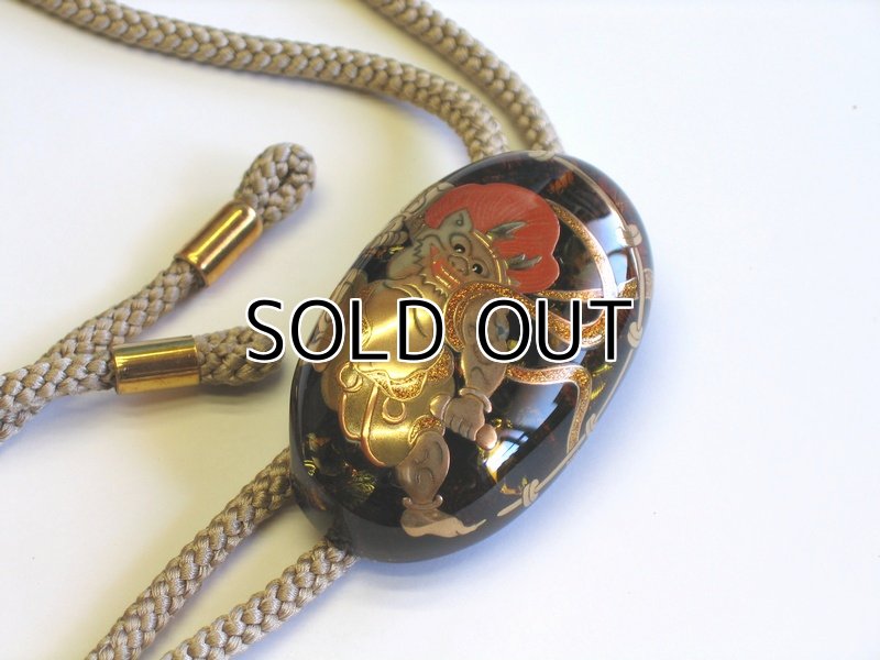 Photo3: Bolo Tie "God of Thunder" Maki-e(Makie) Japanese Jewelry Amber #H12 (3)