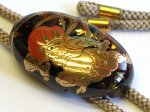 Photo5: Bolo Tie "God of Thunder" Maki-e(Makie) Japanese Jewelry Amber #H12 (5)