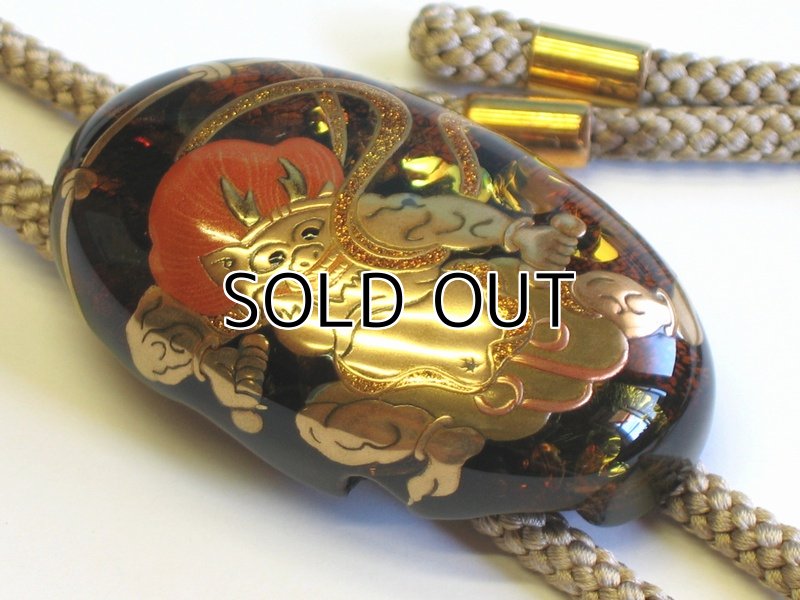 Photo5: Bolo Tie "God of Thunder" Maki-e(Makie) Japanese Jewelry Amber #H12 (5)