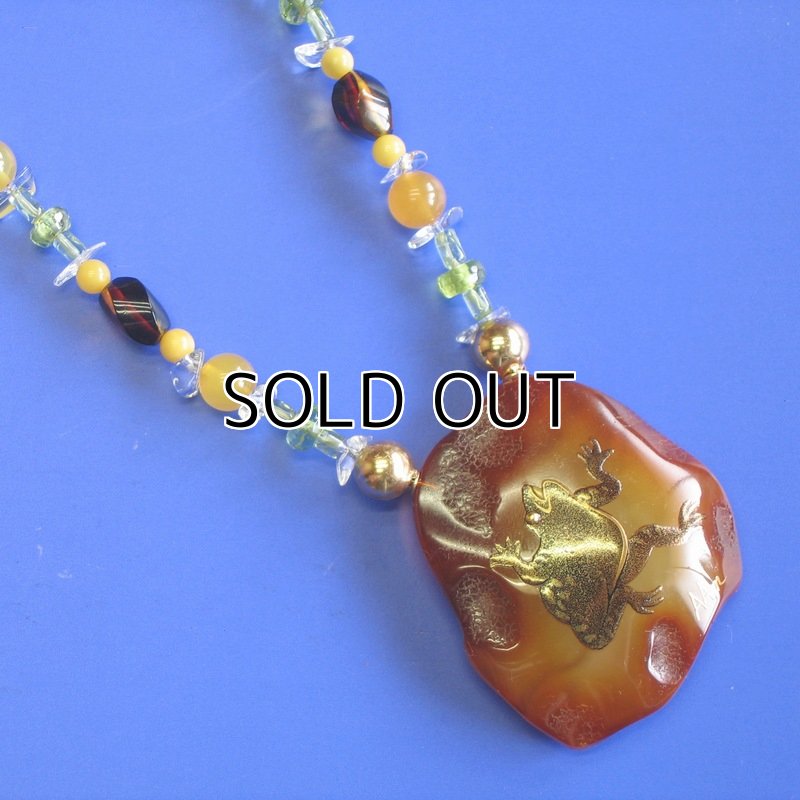 Photo1: Necklace "Frog" Maki-e(Makie) Japanese Jewelry Amber #H39 (1)