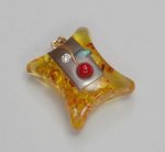 Photo1: Pendant "Red nut" Maki-e Jewelry Amber Japanese (1)