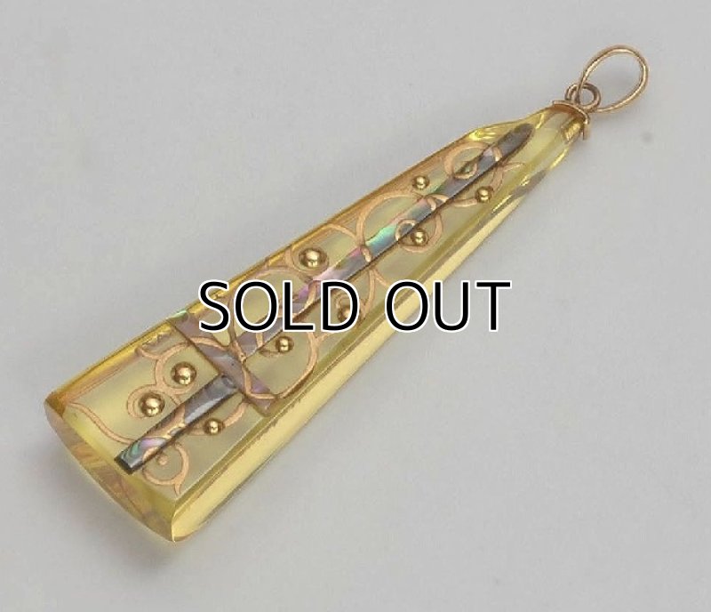 Photo1: Pendant "Stained Glass" Maki-e Jewelry Amber Japanese (1)