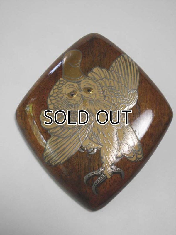 Photo1: Pendant Brooch "Owl" Maki-e Jewelry Japanese (1)