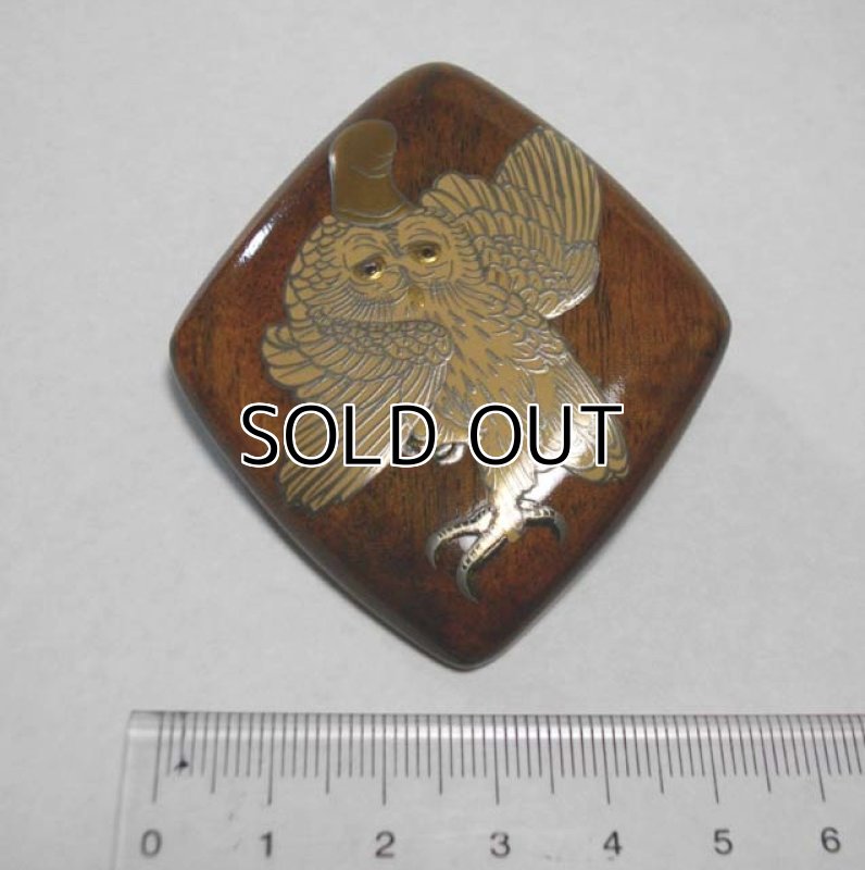 Photo2: Pendant Brooch "Owl" Maki-e Jewelry Japanese (2)