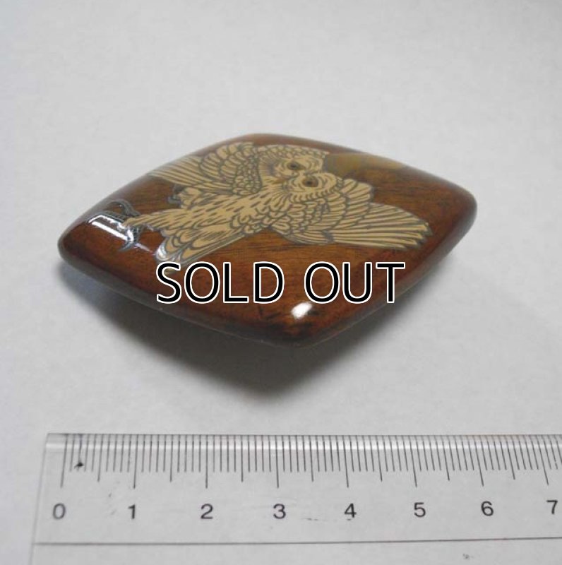 Photo3: Pendant Brooch "Owl" Maki-e Jewelry Japanese (3)