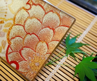 AGJ Original Kimono-Glass Dish / Plate Cherry blossoms Nishijin Yuzen Kyoto