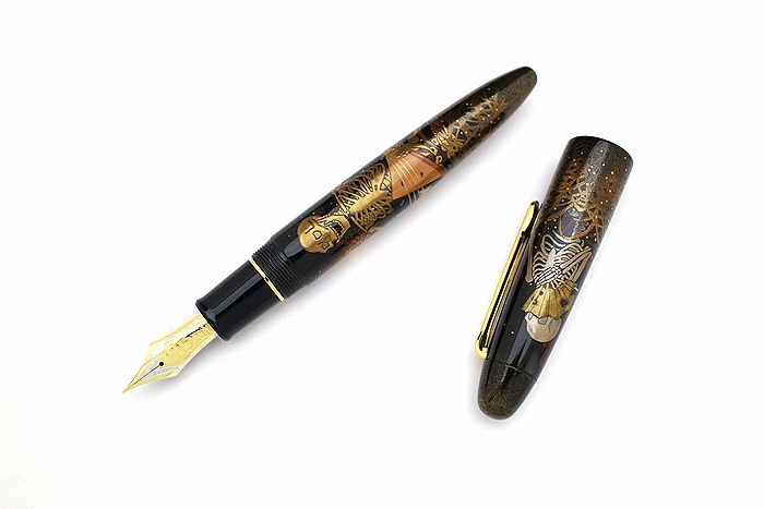 AGJ Maki-e Fountain Pen Skeleton BIWA Minstrel01