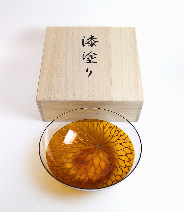 AGJ Glass urushi Bowl Gold Chrysanthemum7